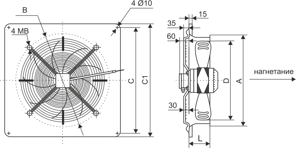 Осевой вентилятор низкого давления Ровен YWF-4Е-550 with plate (ZF)