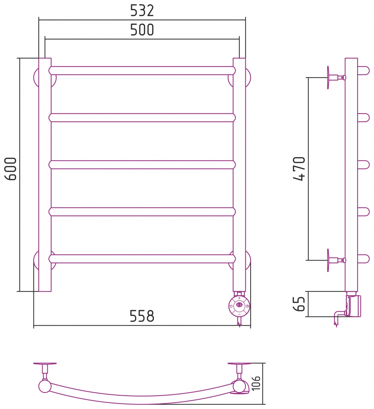 Полотенцесушитель электрический Стилье Формат №12 600x500
