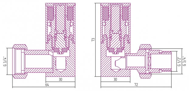 Вентиль 3D правый (цилиндр) G 1/2" НР x G 3/4" НГ